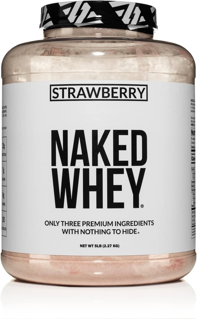 NAKED Strawberry Whey proteini - All Natural Grass Fed Whey Protein Toz + kuru Strawberries + Coconut Sugar- 5lb Bulk, GMO-Free, Soy Free, Gluten Free. Aid Muscle & Recovery - 61 Servisler