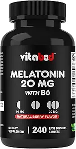 Melatonin 20 mg - 240 Hızlı Dissolve Tabletler - İlaç Ücretsiz - Doğal Berry Flavor - Vejetaryen, Non-GMO, Gluten Free 240 (4000)