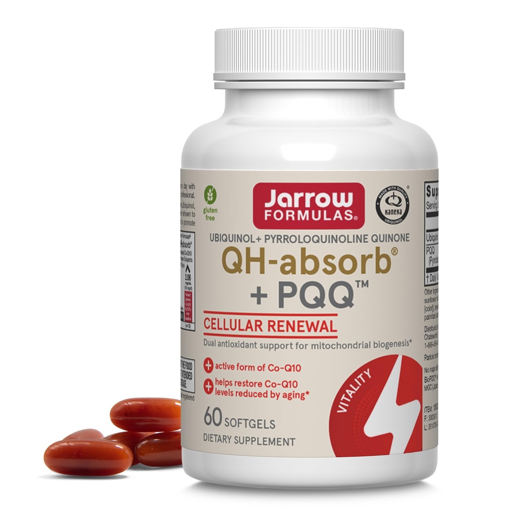 Jarrow Formulas QH-Absorb + PQ - 60 Softgels - Supports Mitochondrial Biogenesis, Energy Production & Cardiovascular Health - Up to 60 Services