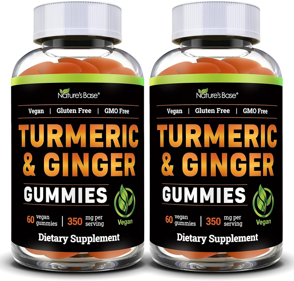 Nature's Base Turmeric and Ginger Gummies for Yetişkinler (2 Pack) - Tumeric Curcumin Supplement to Support Joint Health & Immune Support - 120 Vegan Gummies