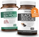 Black Seed Oil & Irish Sea Moss (2-Month Supply) - Siyah Tohum Yağı (120 Capsules) Cold-Pressed Nigella Sativa & Irish Sea Moss (120 Capsules) Bioperine ve Bladderwrack
