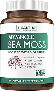 Organic Irish Sea Moss Capses - Organic Sea Moss Κάψουλες με Bladderwrack Burdock Root και Black Pepper Extract για ενισχυμένη απορρόφηση - Vegan Non-GMO & Made in The USA (3 Μήνες Προσφορά)