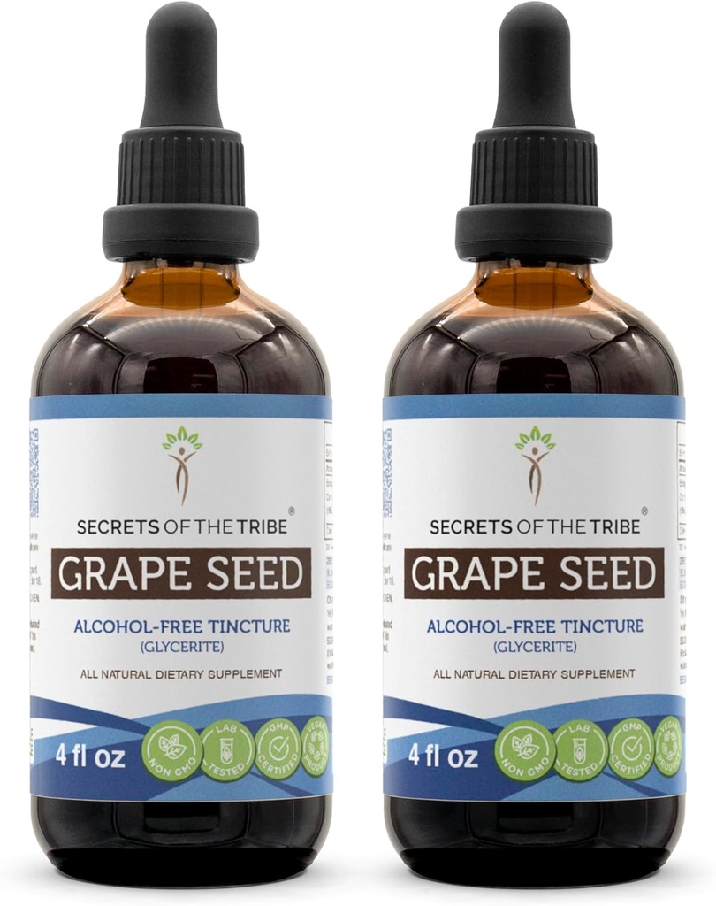 Tribe Grape Tohumu Tincture Alkol Özgür Madde, Grape (Vitis Vinifera) kuru Tohum (2x4 FL OZ)