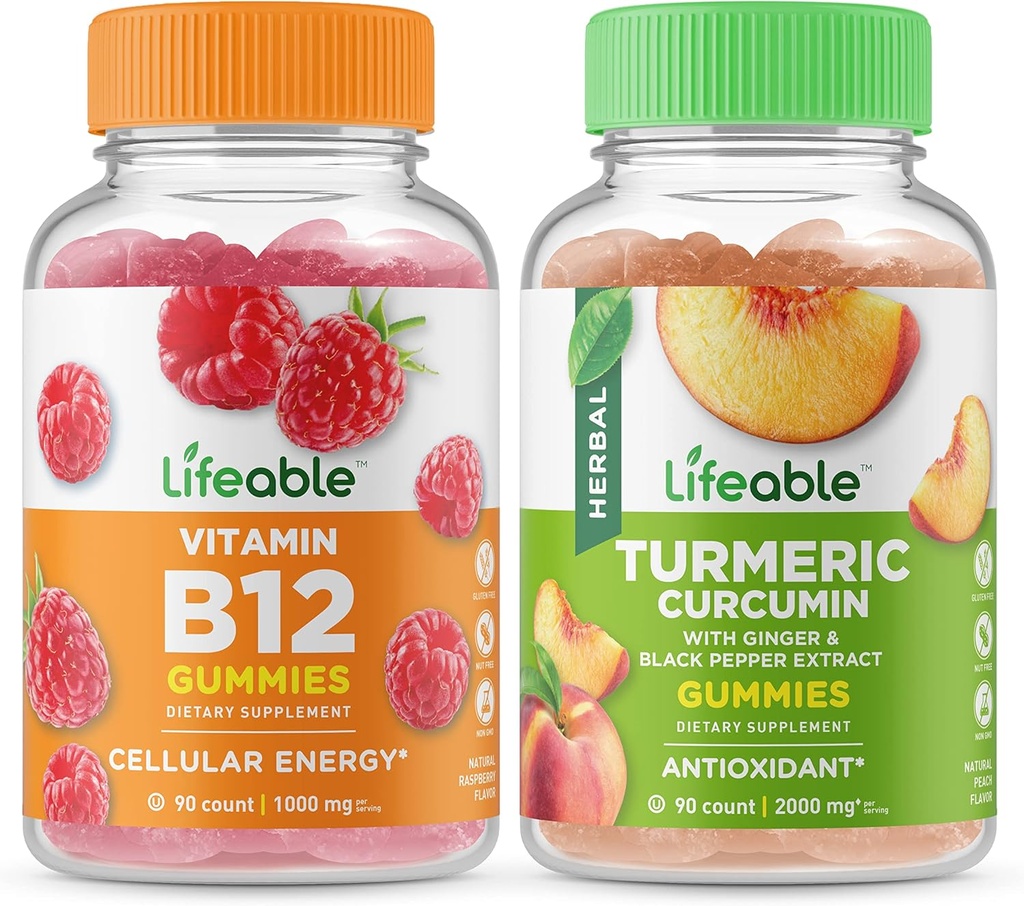 Lifeable Vitamin B12 + Turmeric Curcumin, Gummies Sche - Great Tasting, Vitamin Supplement, Gluten Free, GMO Free, Chewable