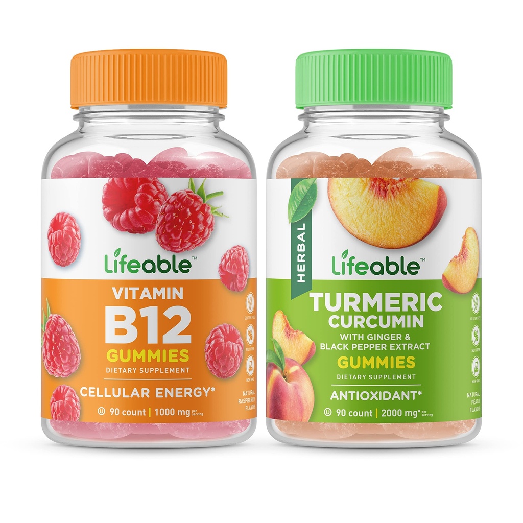 Lifeable Vitamin B12 + Turmeric Curcumin, Gummies Sche - Great Tasting, Vitamin Supplement, Gluten Free, GMO Free, Chewable
