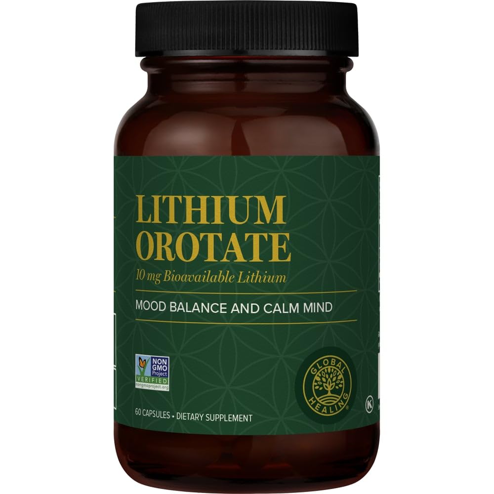Global Healing Center - Lityum Orotate 10 mg - Non-GMO, Gluten Free, Vegan Dostu Beyin Sağlığı Mikrodalga İşleme Mood, Function ve Clarity (60 Capsules)