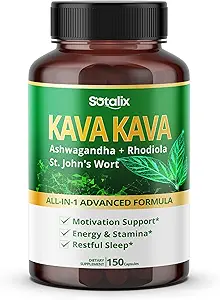 Sotalix Kava Supplement with Ashwagandha Rhodiola St. John's Wort for Mood, Energy & Calming Support - USA Made & Tested (150 Sayı 1)