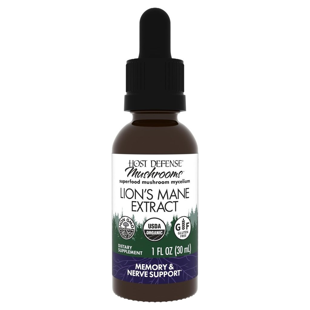 Host Defense Mushrooms Lion's Mane Extract - Lion's Mane Liquid Supplement for Brain Health - Mushroom Support for Focus & Memory Function - Immune & Nervous System Support - 1 fl oz (30 hizmet)