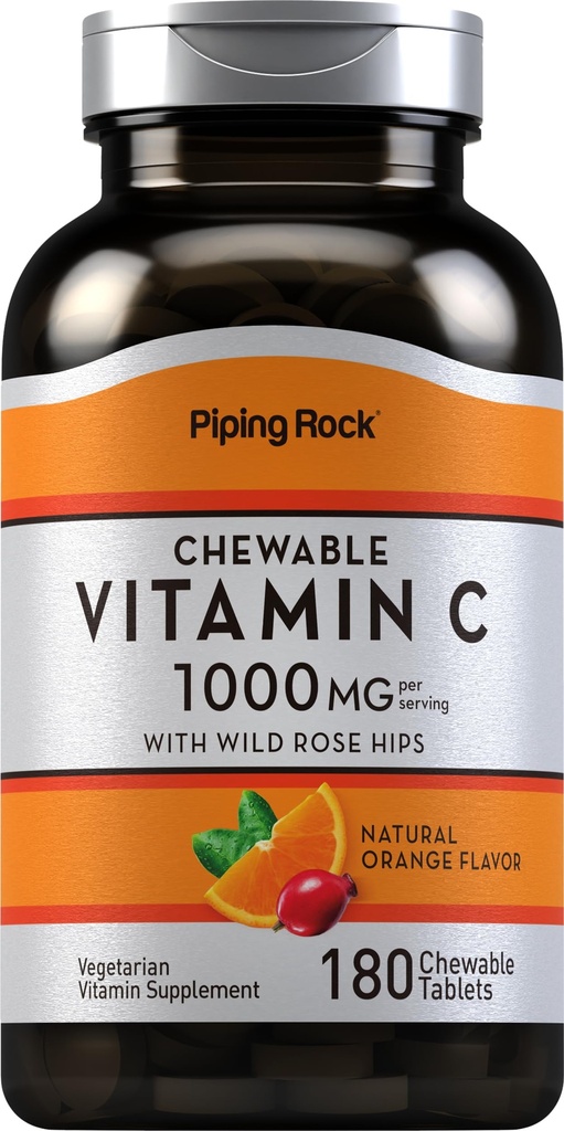Piping Rock Vitamin C Chewable 1000 mg | 180 Tabletler | Orange Flavor | Vegetarian, Non-GMO, Gluten Free Supplement Supplement Supplement