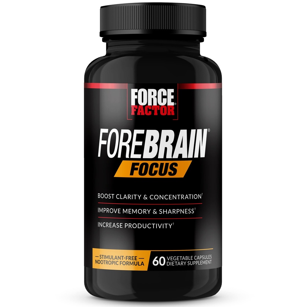 Force Factor Forebrain Focus Brain Booster, Συμπλήρωμα εγκεφάλου για την ενίσχυση της σαφήνειας και της συγκέντρωσης, για τη μνήμη και την οξύτητα & αύξηση της παραγωγικότητας, Nootropic Brain Support Supplement, 60 κάψουλες, μαύρο