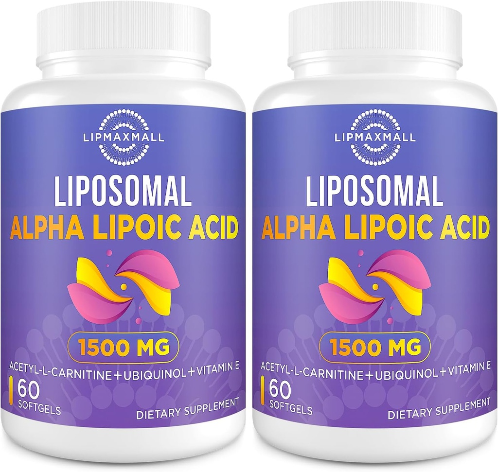 Liposomal Alpha Lipoic Acid 1500 mg - Acetyl-L-Carnitine 900 mg & Ubiquinol 100 mg & Vitamin E 15 mg,ALA Supplement for Antioksis Glucose Metabolism Nerve Energy,60 Softgels (2 Şişe)