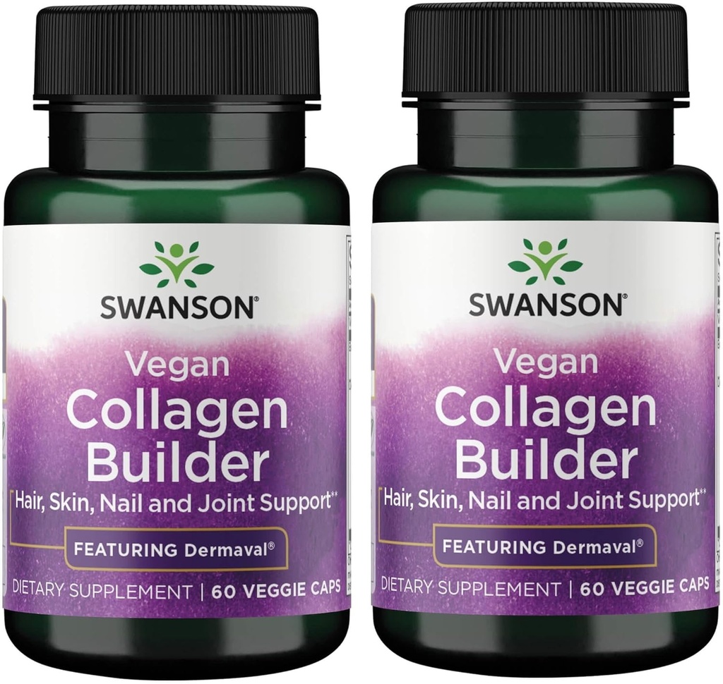 Swanson Vegan Collagen Builder - Dermaval - Saç, Skin, Nail Health - 60 Veg Caps (2 Pack)