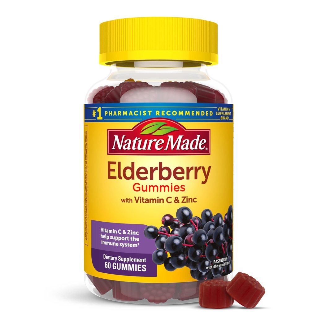 Nature Made Elderberry with Vitamin C and çinko, Diyetary Supplement for Immune Support, 60 Elder Gummies, 30 Day Supply