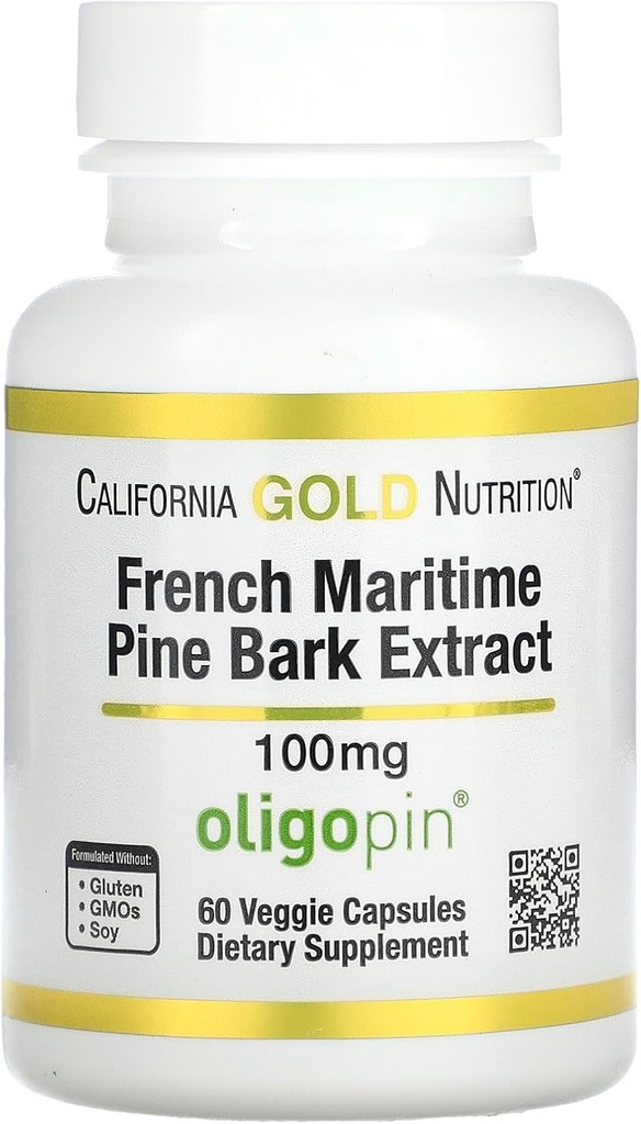 California Gold Nutrition French Maritime Pine Bark Extract, Oligopin, 100 mg, 60 Veggie Capsules