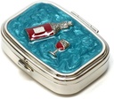 9327 Ορθογώνιο μικρό κουτί χάπι Organizer Aqua Blue Silver Γυναίκες Ταξίδια Χάπια θήκη Pocket Punce Container Καθημερινή Φορητή ιατρική Βιταμίνη κουτί Συμπλήρωμα φαρμακευτικής αγωγής Mini Storage