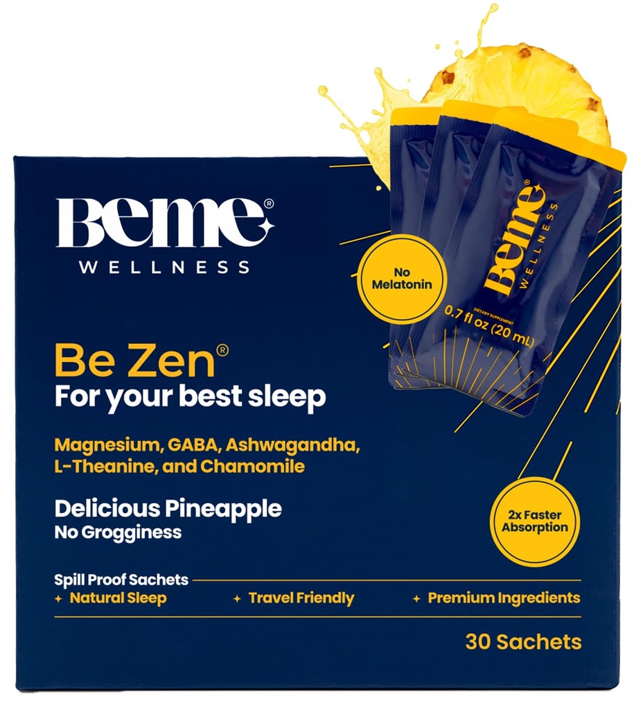BeMe BeZen Sleep Aid Supplement Natural Without Melatonin - 2X Ab component Than Pills - Magnezyum ile Yetişkinler için Uyku Yardımları, Ashwagandha, Chamomile, L-Theanine & GABA - Delicious Pineapple