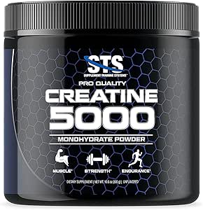 STS Creatine 300 Grams - 100% Pure Raw Creatine Monohydrate Powder, Pre-Workout, Post-Workout, Build Muscle and Stamina - 60 Servings - with Scoop