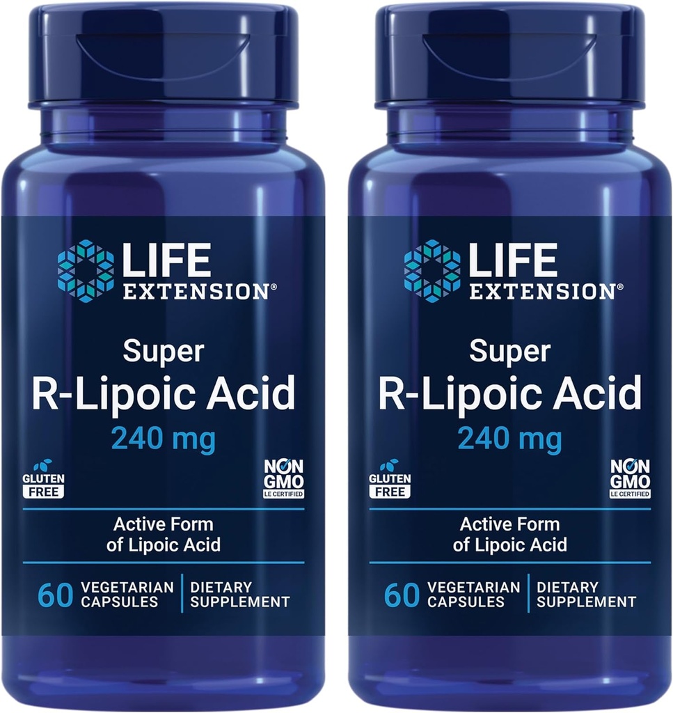 Life Extension Super R-Lipoic Acid – Sağlıklı Aging, oxidative Stress Defense – 240 mg of Active R-Form of R-Lipoic Acid – Gluten-Free – Non-GMO – Vegetarian – 60 Capsules (2 Pack)