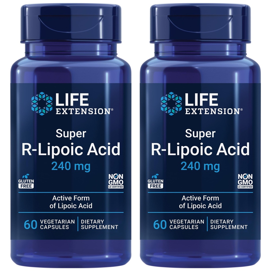 Life Extension Super R-Lipoic Acid – Sağlıklı Aging, oxidative Stress Defense – 240 mg of Active R-Form of R-Lipoic Acid – Gluten-Free – Non-GMO – Vegetarian – 60 Capsules (2 Pack)