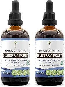 Secrets of the Tribe Bilberry Fruit USDA Organic | Alcohol-Free Extract, High-Potency Herbal Drops, Vision | Made from 100% Certified Organic Bilberry (Vaccinium Myrtillus) Dried Fruit 2x4 oz