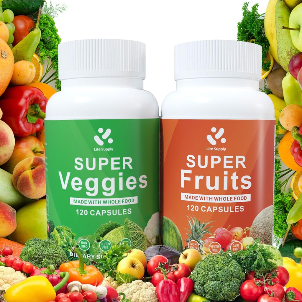 Fruits and Veggies Supplement 240 Caps - 120 κάψουλες φρούτων και 120 κάψουλες λαχανικών - Ολόκληρα τρόφιμα & φυσικά Superfood γεμάτα με βιταμίνες & ορυκτά για τις γυναίκες, οι άνδρες υποστηρίζουν ενεργειακά επίπεδα