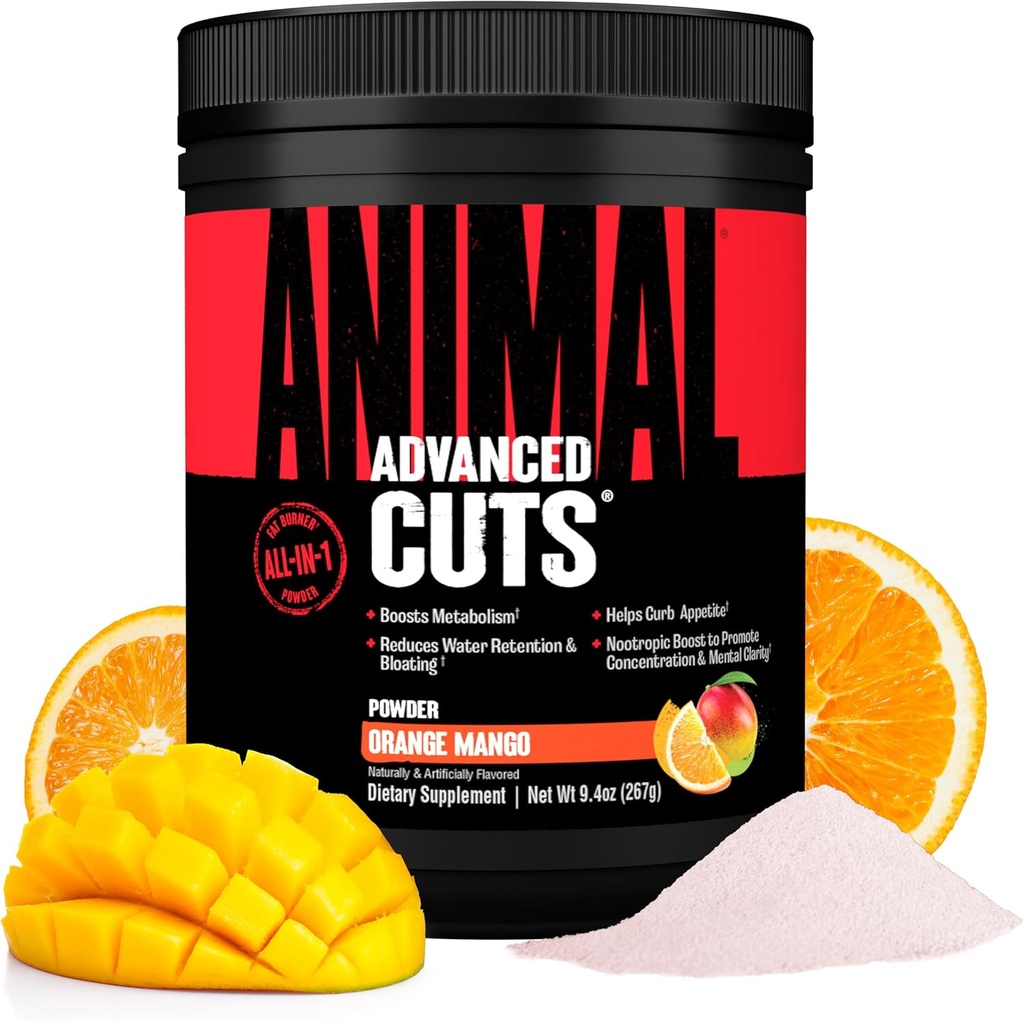 Hayvan Cuts Thermogenic Fat Burner Toz - Metabolism için Kadınlar ve Erkekler için Kilo kaybı, Enerji, Focus ve Nootropic Brain Support with Ketones Appetite Suppressant - Orange Mango Flavor