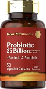Tahoe Beslenme Prebiyotik, Probiyotik & Postbiyotik | 25 Milyar CFU | 50 Toz Pills | Erkekler ve Kadınlar Digestive Health | Vegetarian and Non-GMO Supplement