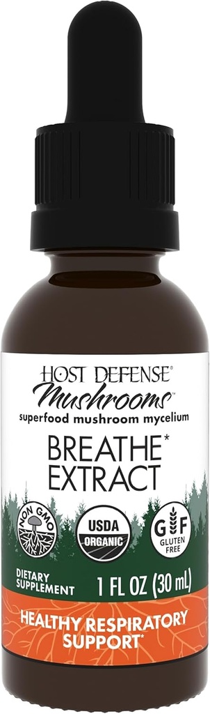 Host Defense Breathe* Extract - Immune & Respiratory Support Mushroom Liquid Supplement - Herbal Lung Health Supplement with Chaga, Reishi & Cordyceps - 1 fl oz (30 hizmet)