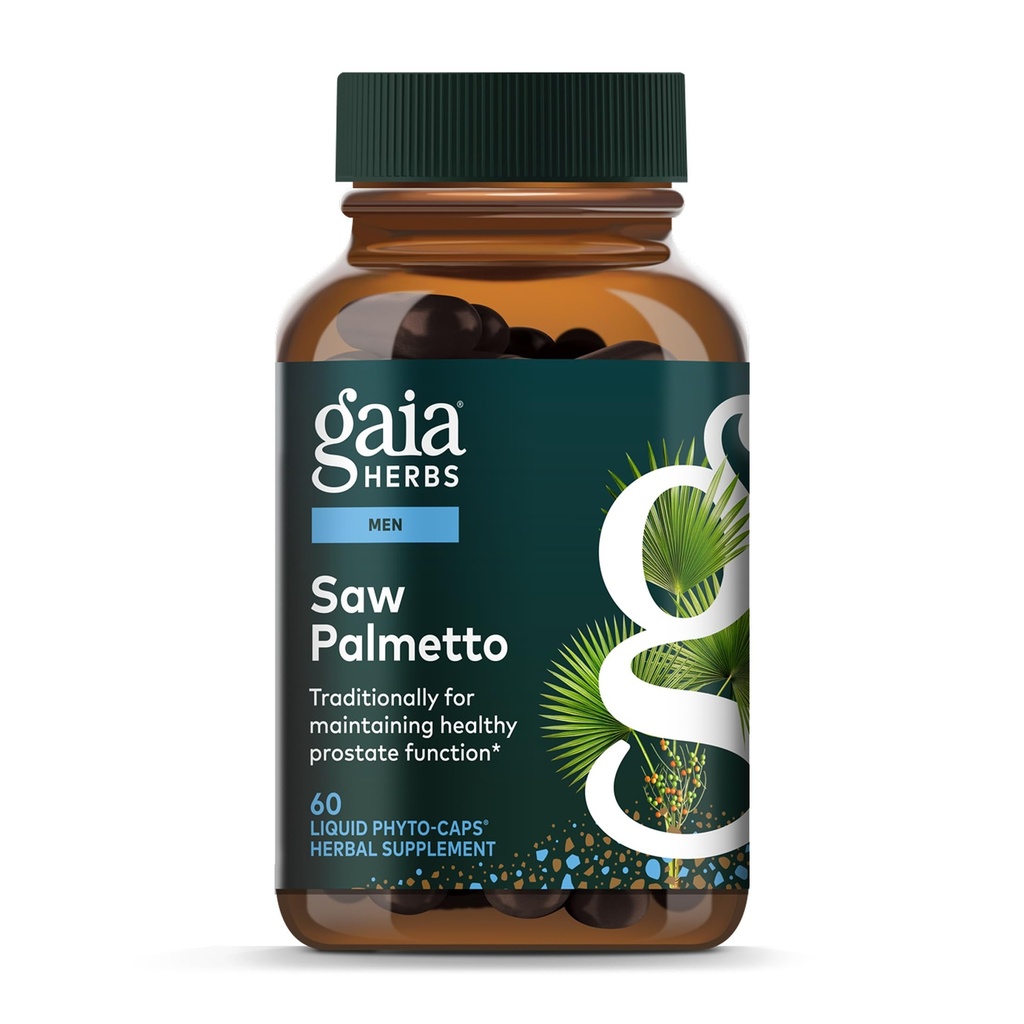 Gaia Herbs Saw Palmetto - Supports Healthy Prostate Function & Urinary Health - Saw Palmetto & Sunflower Seed Lecithin to Support Men's Health* - 60 Vegan Liquid Phyto-Caps (60 Servings)