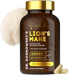 Dr Sosnowski'nin BioActive Lion's Mane Mushroom Capsules | Potent 1000 mg High Strength Lion's Mane Extract (120 Capsules)