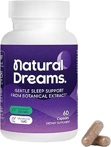 Univera 1mg Melatonin, Natural Dreams, Botanical & Herbal Malzemeler, Destek Uyku Kalitesi, Yeni Sabah, 250 mg Maizinol, Uyku Aid (60 Capsules, 30 Day Supply)