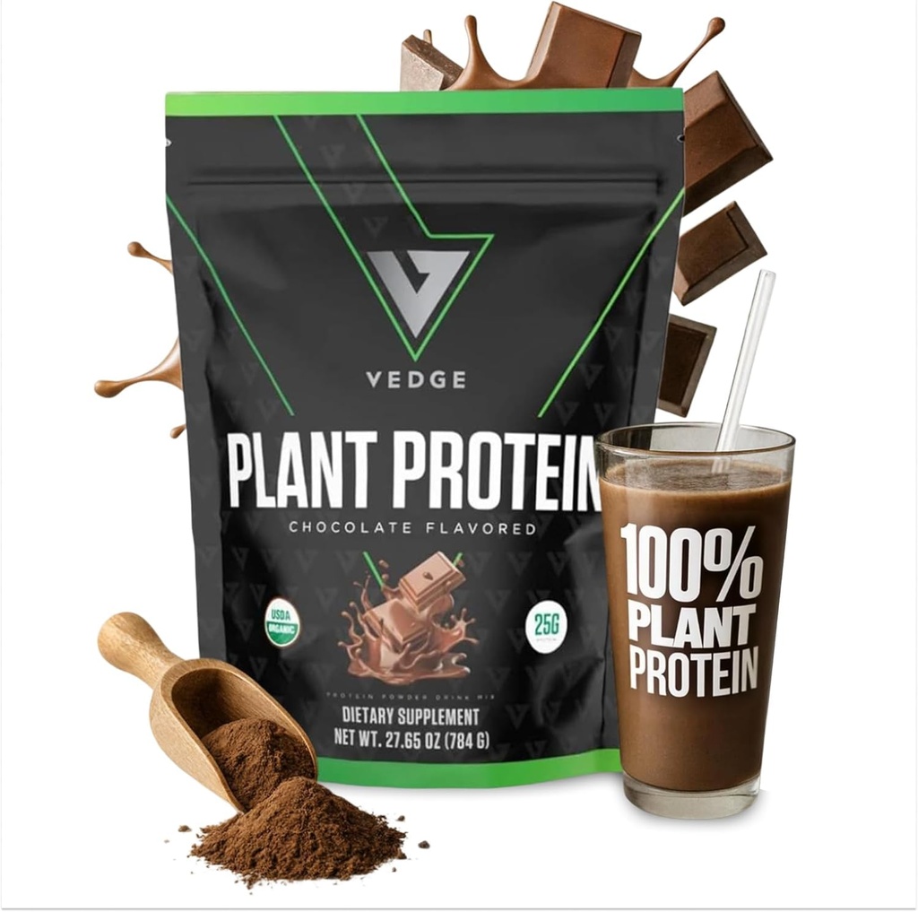 Vedge Vegan Protein Tozu - Pea, Riley & Sunflower - USDA Organik, Amino Asitler, Süt Free, Gluten Free, Soy Free, Keto, GMO, Smooth Texture - Chocolate 20 Servisler