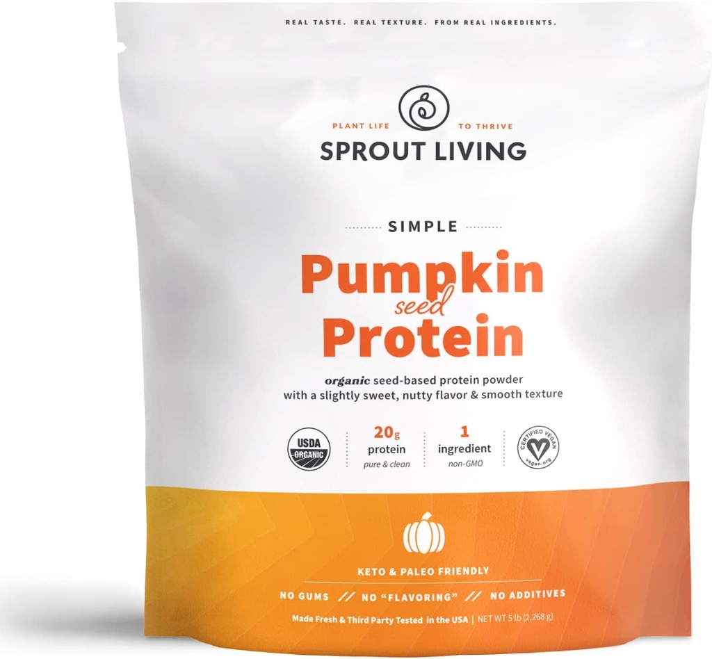 Sprout Living Simple Broken Seed protein Toz, 20 Grams Organik Bitki Yapay Tatlıcılar olmadan Protein Toz, Sütsiz, Non-GMO, Vegan, Gluten Free, Keto Drink Mix (5 Pound)