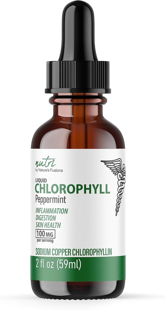 Nature's Fusions Nutri Liquid Chlorophyll Peppermint 100 mg - İç Deodorant & Detoxifier - Liquid Drops - 2 fl oz (59 Hizmet başına 100 mg) - Clorofila Liquida