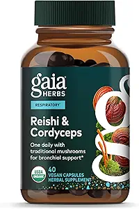 Gaia Herbs Respiratory Mushroom Mix - Immune Support Herbal Supplement Genel Lung ve Respiratory Health - WIth Reishi ve Cordyceps* Mushrooms - 40 Vegan Capsules (40-Day Supply)