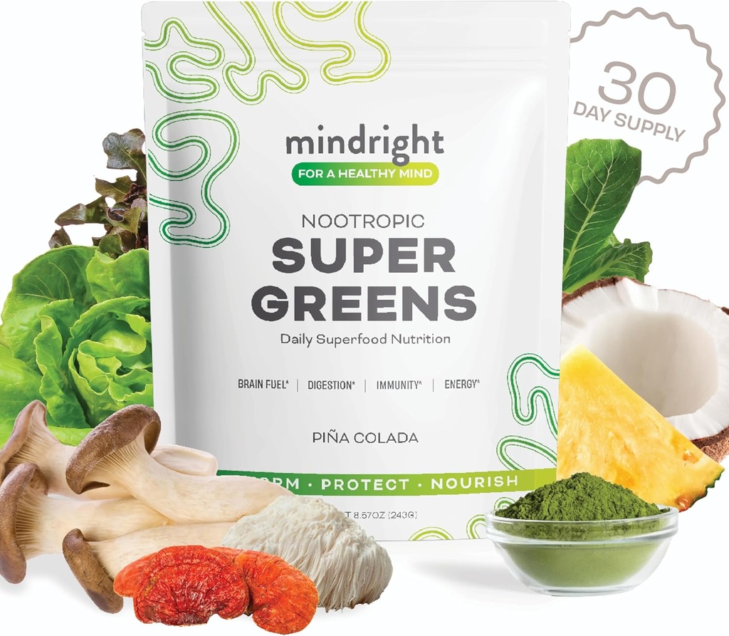 Zihinsel Süper Yeşiller Toz - Günlük Sağlık ve Zihinsel Clarity - Organik Yeşil Toz Superfood - Organik Superfood Yeşiller Ölüyor - 1 Kont - 30 Day Supply
