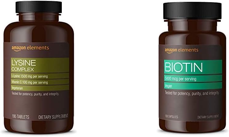 Vitamin C (1500 mg L-Lysine ile 100 mg L-Lysine ile Luz Kompleksi - 3 Tablet) Destekler Immune Health, Vegetarian, 195 (Kaplama değişebilir) ve Elements Vegan Biotin 5000 mcg - Saç, Skin, Nails, 130 Capsules (4 ay tedarik) (Pazarlama değişebilir)