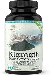 Premium Klamath Lake Blue Green Algae - Spirulina ve Chlorella Supplements | Pure Chlorophyll Rich SuperFood, Sourced from Organic Klamath Lake, 500 mg, 60 Vegan Capsules