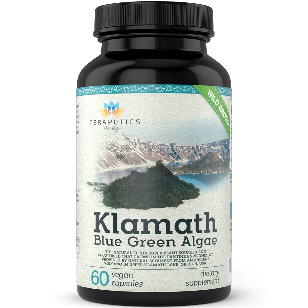 Premium Klamath Lake Blue Green Algae - Spirulina ve Chlorella Supplements | Pure Chlorophyll Rich SuperFood, Sourced from Organic Klamath Lake, 500 mg, 60 Vegan Capsules