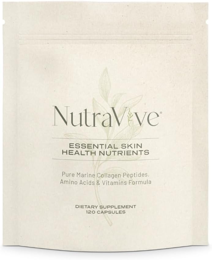 NutraVive Essential Skin Health Nutrients – Hydrolyzed Morikol® Marine Collagen,, Amino Asits & Vitaminler - Firmayı teşvik etmek, Wrinkles & Geliştirilmiş Cilt Elastikliği - 120 Capsules