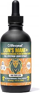 Life Cykel - Lion's Mane Mushroom Extract with Kakadu Plant - Brainfun Nootropic for Memory, Focus & REM Sleep - Non-GMO, Organik Mushroom Tincture - 4 Fl Oz (60 Hizmet)