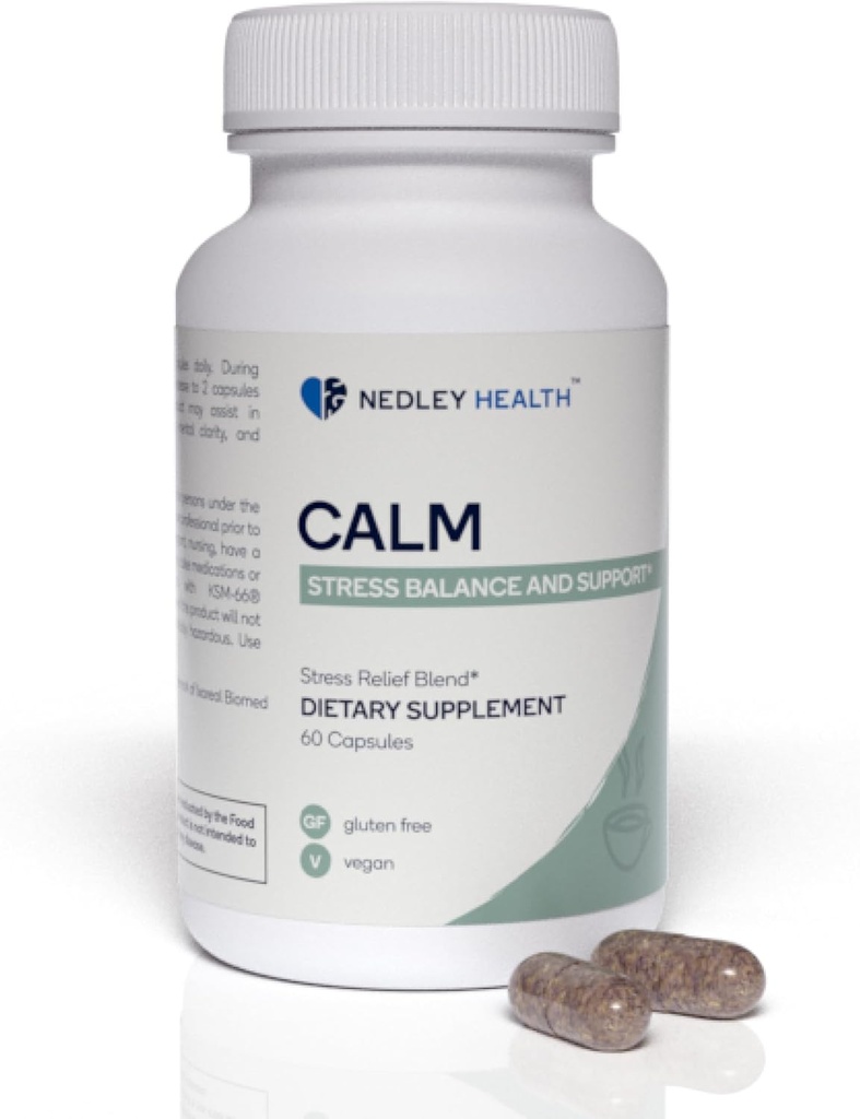Calm - Doğal Stres Yardımı ve Mood Support Supplement - Ashwagandha, Lemon Balm, L-Theanine - 60 Vegan Capsules (Calm)