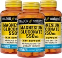 Mason Natural Magnezyum Gluconate 550 mg, Normal Sağlıklı Kalp ve Nervous Sistem Desteği için 300 Günlük Tedarik, 100 Tablet (Pazar 3)