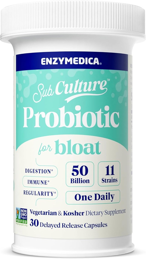 Enzymedica SubCulture Probiotics for Gas & Bloating, 50 δισεκατομμύρια CFU, Υποστηρίζει την Ανοσοποιητική & Πειθαρχική Υγεία, την Κανονικότητα & την Εντερική Χλωρίδα, 30 Count