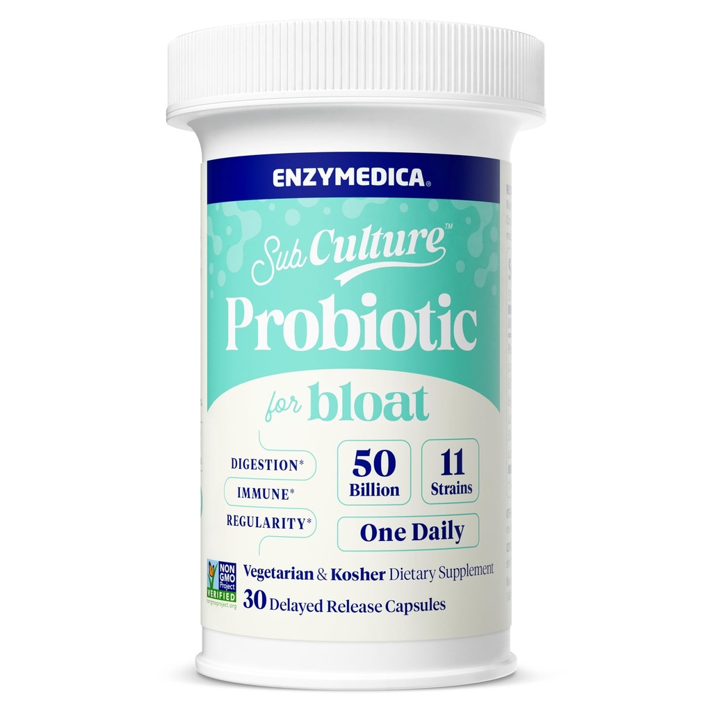 Enzymedica SubCulture Probiyotiks for Gas & Bloating, 50 Milyar CFU, Supports Immune & Digestive Health, Regularity & Gut Flora, 30 Count