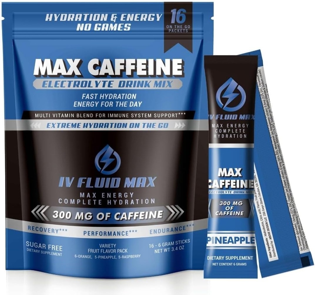 Hydration Acceleration - 300 mg Caffeine - Electrolyte + Energy Drink Mix - Preworkout/Recovery Drink