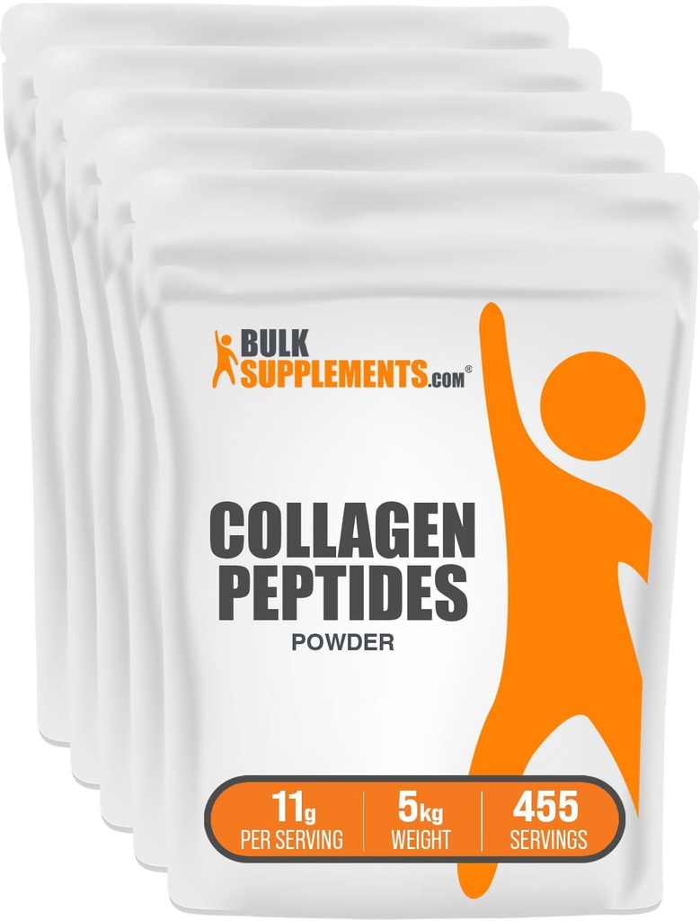 BulkSupplements.com Κολλαγόνο Peptides σε σκόνη - Bovine Collagen σε σκόνη, σε σκόνη συμπλήρωμα κολλαγόνου - Hydrolyzed & Gluten Free, 11g ανά Σερβίρισμα, 1kg (2,2 lbs) (Pack of 5)