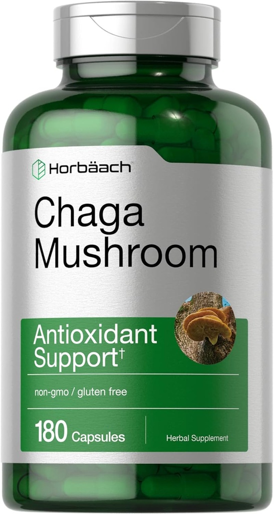 Horbäach Chaga Mushroom Capsules | 180 Count | Non-GMO & Gluten Free Supplement Supplement Supplement