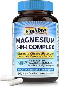 Magnesium Complex Supplement 6 in 1, 1160mg Chelated Magnesium for Max Absorption, Help with Better Sleep, Relaxation & Nerve Calm, 240 Vegan Capsules, Non GMO & Gluten Free