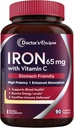 Doctor's Recipes Iron Supplement 65 mg with Vitamin C - Μεγιστοποιημένη Απορρόφηση & Στομάχι Φιλικά Χάπια σιδήρου για τα κόκκινα αιμοσφαίρια Σχηματισμός, καρδιά, εγκέφαλος και ανοσία Υγεία - Vegan Non-GMO 90 Σιδήρου δισκία